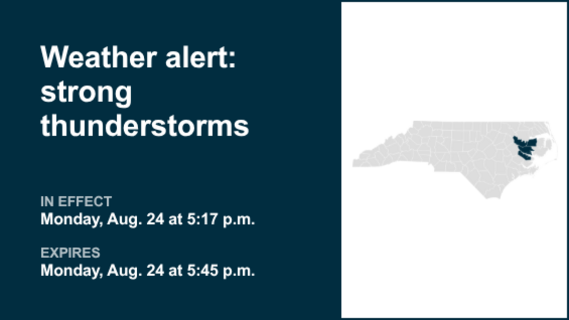 Weather alert announced for strong thunderstorms in Eastern North Carolina early Monday evening 