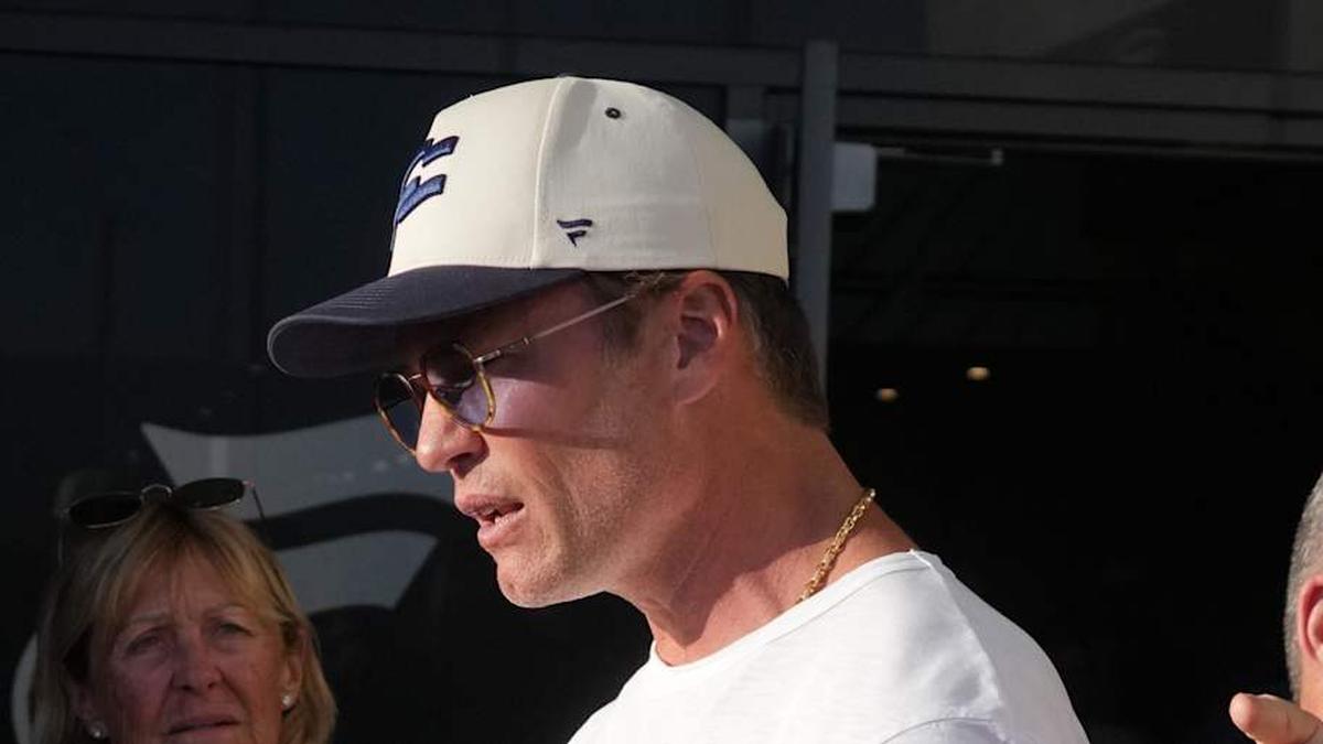  Mar 21, 2026; Los Angeles, CA, USA; Founders FFC quarterback Tom Brady (12) talks with fans during the Fanatics Flag Football Classic at BMO stadium. Mandatory Credit: Kirby Lee-Imagn Images | Kirby Lee-Imagn Images 