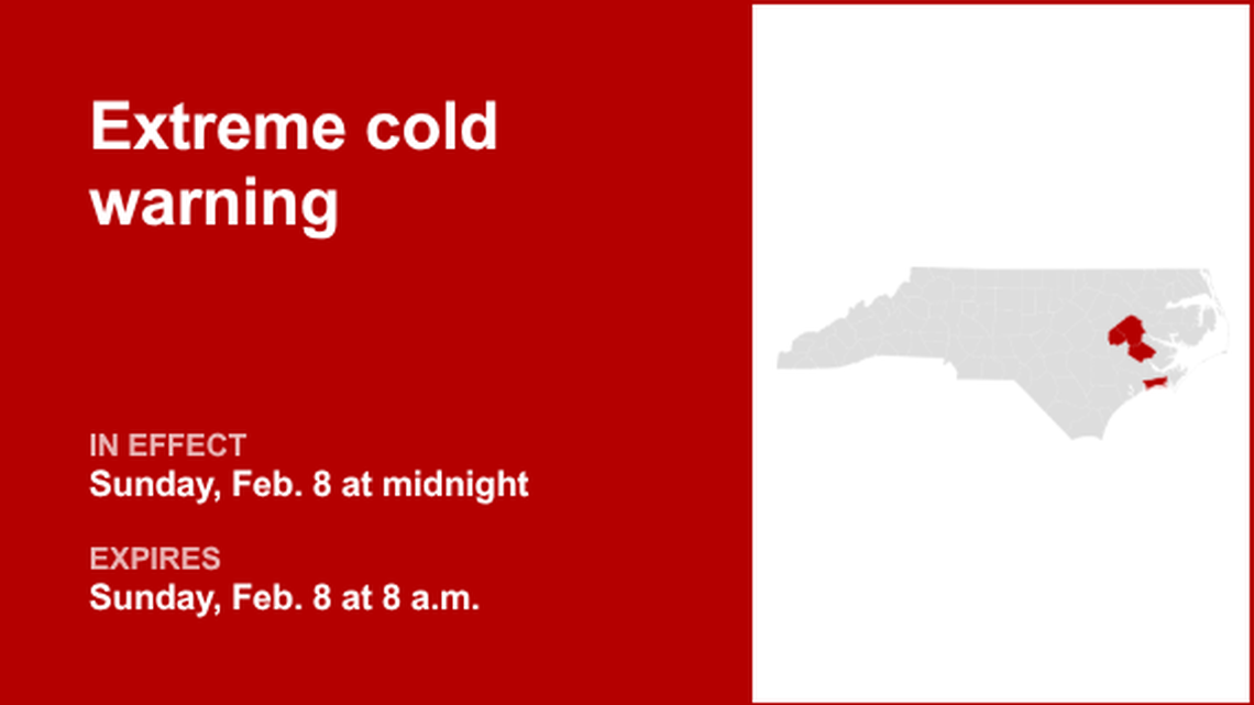 Extreme cold warning in place for Eastern North Carolina for Sunday, says the NWS 