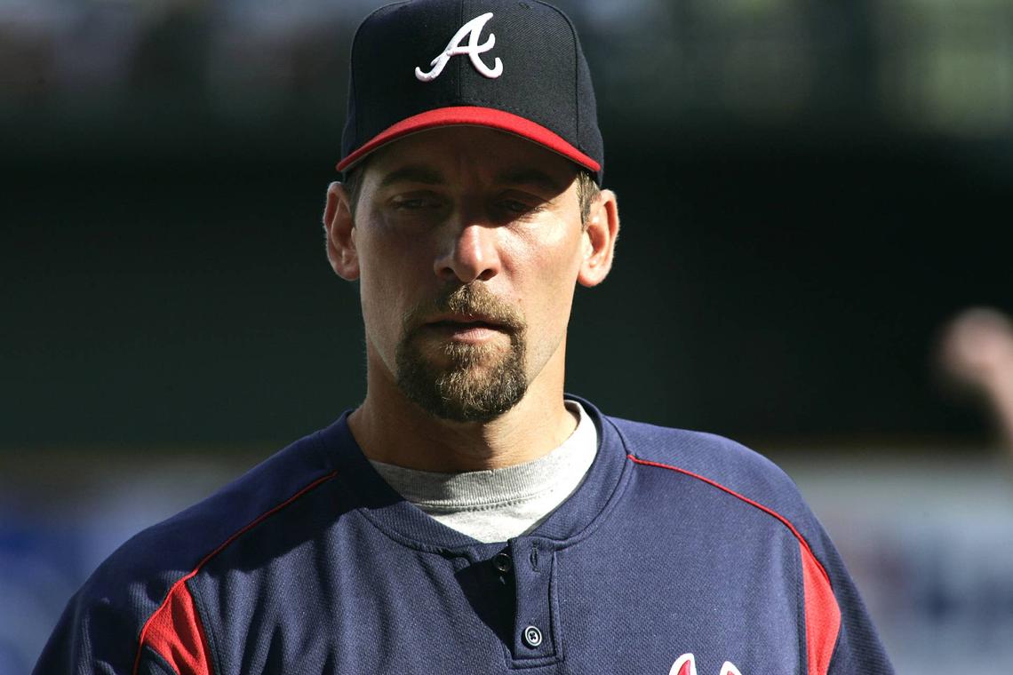  Atlanta Braves pitcher John Smoltz waits during batting practice before a game at Miller Park. Jeff Hanisch-USA TODAY Sports via Imagn Images