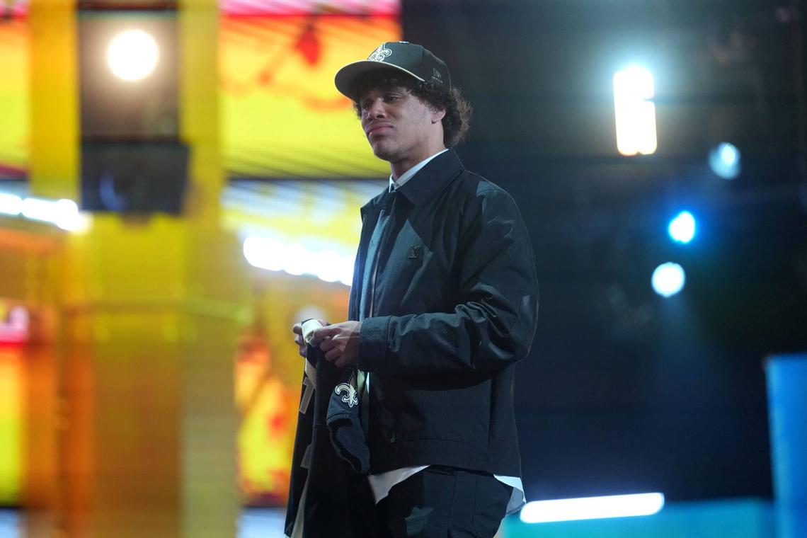  Apr 23, 2026; Pittsburgh, PA, USA; Arizona State Sun Devils receiver Jordyn Tyson is selected by the New Orleans Saints as the number eight pick during the 2026 NFL Draft at Acrisure Stadium. Mandatory Credit: Kirby Lee-Imagn Images 