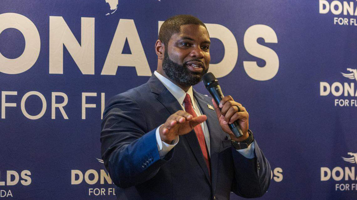 U.S. Congressman Byron Donalds speaks during an "Ask Byron Anything" meet-and-greet event at the Versailles Cuban Cuisine restaurant in Miami's Little Havana neighborhood, as part of his campaign to run in the 2026 Republican primary for Florida governor, on Monday, March 2, 2026. (Pedro Portal/Miami Herald/TNS)
