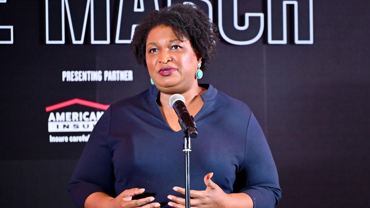 Stacey Abrams speaks during TIME’s Honoring the March: An Impact Family Dinner on Aug. 10, 2023.
