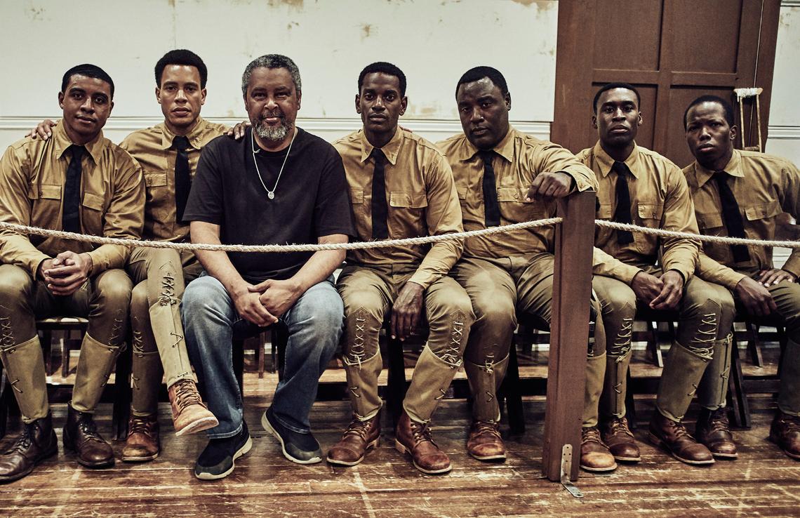 Writer-director Kevin Willmott, third from left, with the cast of “The 24th,” about the Houston Riot of 1917. 