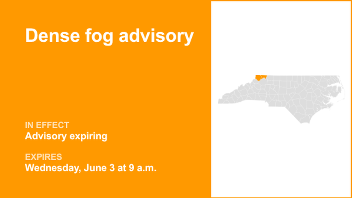 The current dense fog advisory for Ashe and Alleghany counties will be expiring at 9 a.m. 