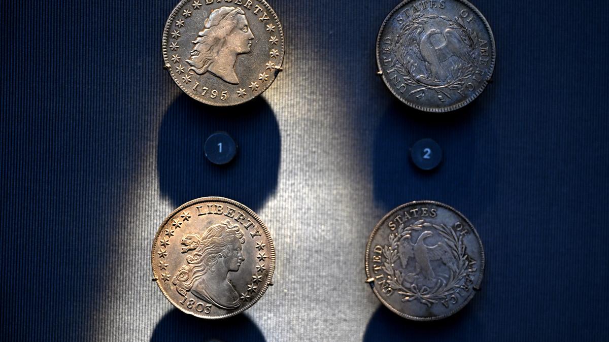 Some of the very first coins minted by the United States – in Philadelphia – on display at the newly redesigned “Money in Motion” exhibit at the Federal Reserve Bank of Philadelphia Thursday, May 7, 2026. (Tom Gralish/The Philadelphia Inquirer/TNS)