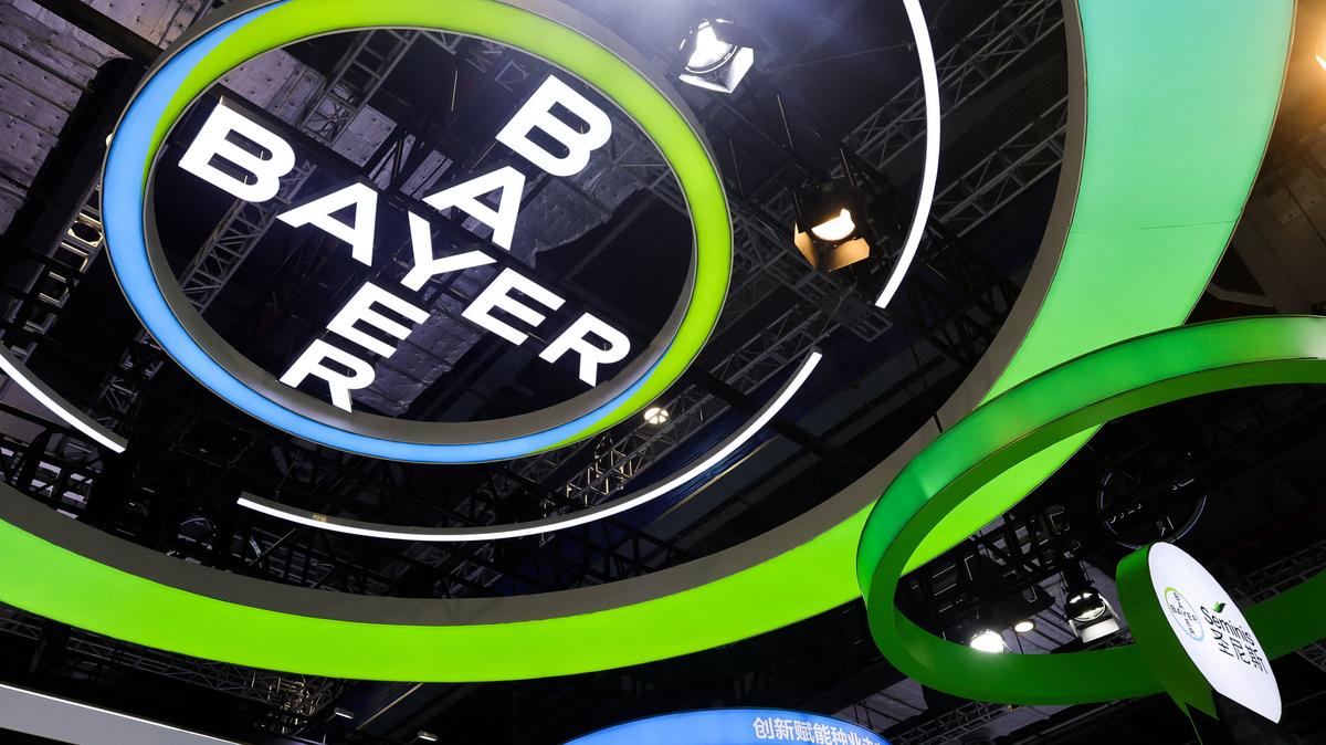 The logo of Bayer at the company’s booth at the 8th China International Import Expo (CIIE) in Shanghai, China, November 6, 2025. REUTERS/Maxim Shemetov