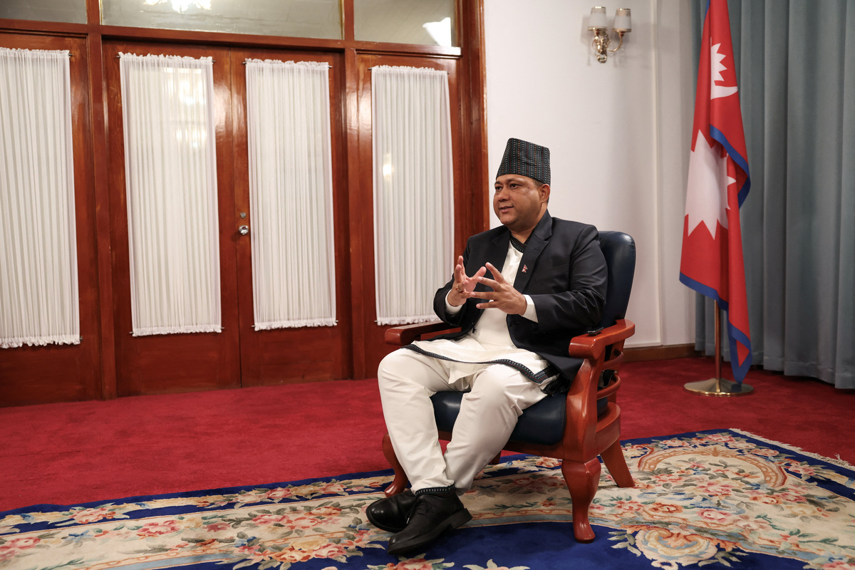Nepal's Foreign Minister Shisir Khanal speaks during an interview with Reuters at the Embassy of Nepal in Beijing, China, June 16, 2026. REUTERS/Tingshu Wang