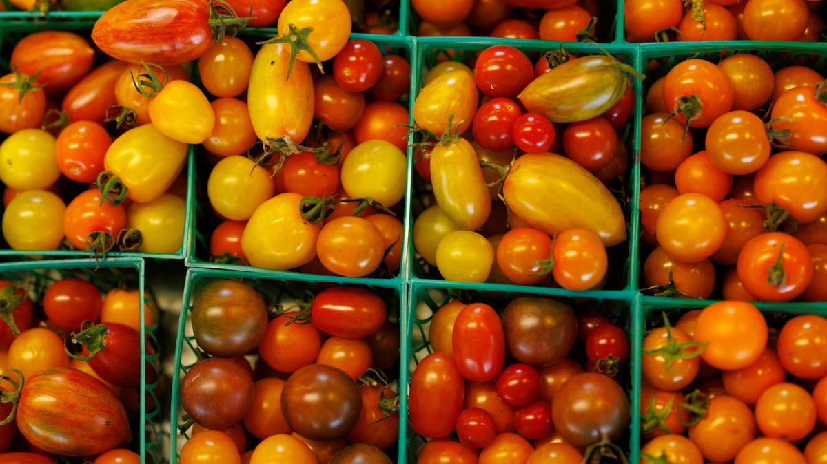 Tomatoes are displayed for sale at the Chino Farm in Rancho Santa Fe, after U.S. producer prices increased more than expected in July amid a surge in the costs of services and goods, in California, U.S., August 15, 2025. REUTERS/Mike Blake