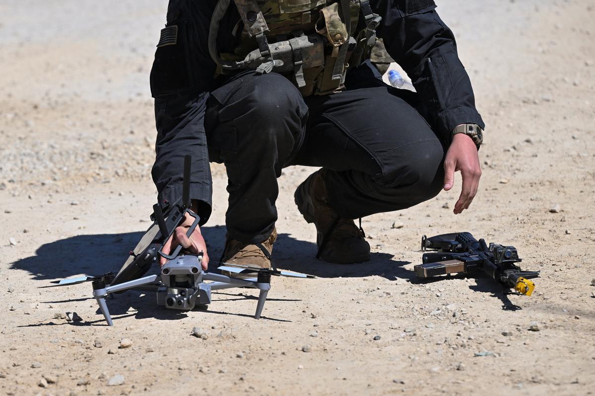 A soldier holds a drone at a media day during the U.S. Army Combined Resolve exercise at the U.S. Army's southern Germany training facilities in Hohenfels, Germany, April 30, 2026. REUTERS/Angelika Warmuth