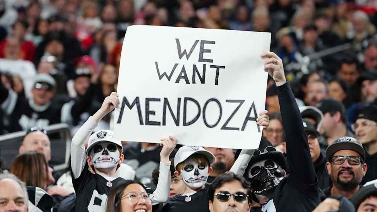  Jan 4, 2026; Paradise, Nevada, USA; Las Vegas Raiders fans hold a sign during a game between the Raiders and the Kansas City Chiefs in the fourth quarter at Allegiant Stadium. Mandatory Credit: Stephen R. Sylvanie-Imagn Images | Stephen R. Sylvanie-Imagn Images 