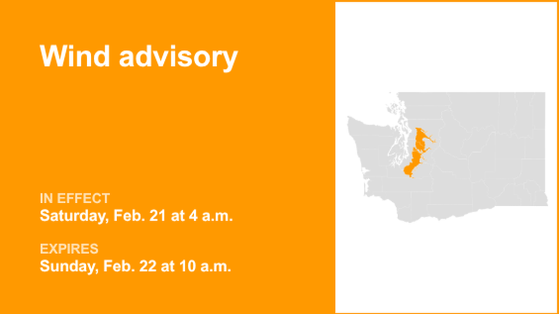 Wind advisory affecting Puget Sound region until Sunday morning - gusts to hit 45 mph 