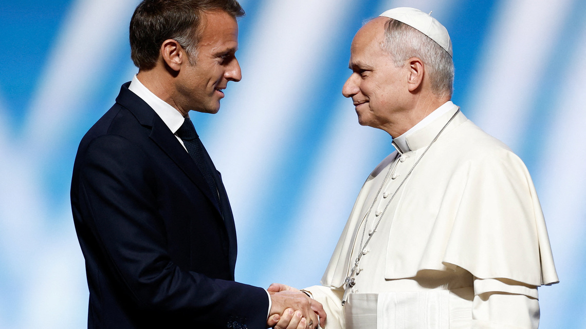 Macron invokes Europe's Judeo-Christian foundation as Leo visits