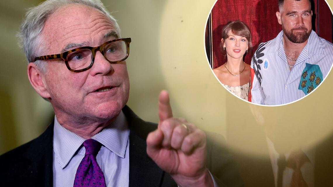 Sen. Tim Kaine Gives Taylor Swift and Travis Kelce Some Prenup Advice 