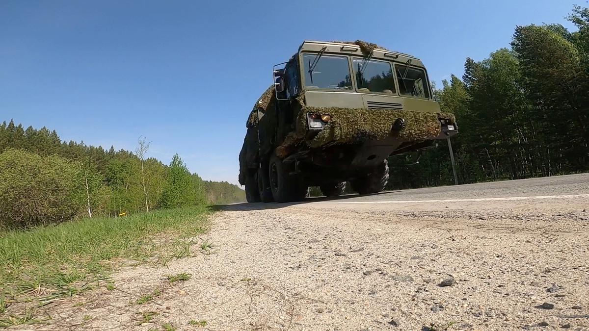 A Russian Iskander-M missile launcher drives during a nuclear forces exercise at an unidentified location in Russia, in this still image taken from handout footage released on May 20, 2026.  Russian Defence Ministry/Handout via REUTERS
