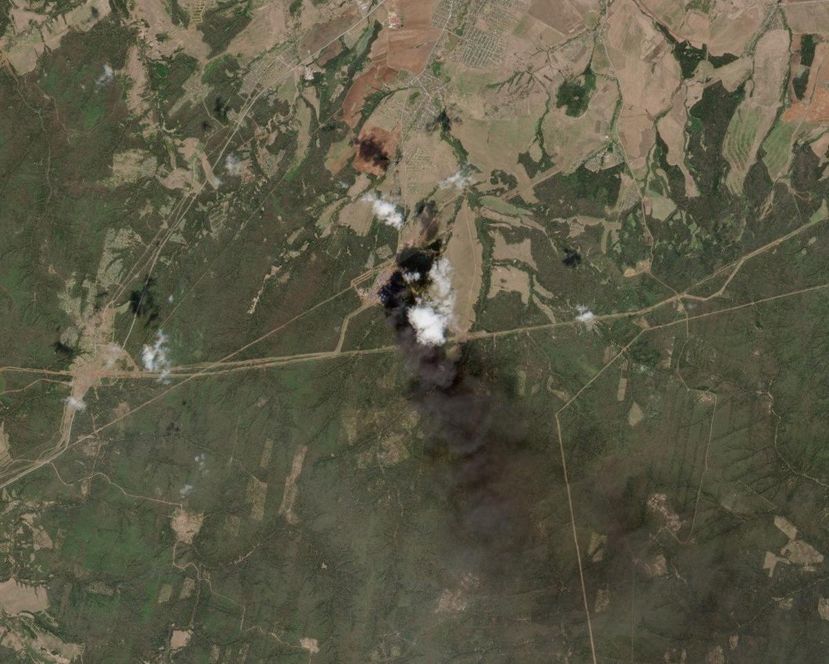 A satellite image shows smoke rising from an oil pumping station, following a Ukrainian drone attack, amid Russia-Ukraine conflict, in Perm, Russia, May 7, 2026.  EUROPEAN UNION/COPERNICUS SENTINEL-2/Handout via REUTERS