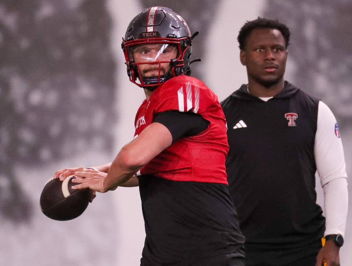  Texas Tech's Brendan Sorsby goes through a drill during spring football practice. © Nathan Giese/Avalanche-Journal / USA TODAY NETWORK via Imagn Images