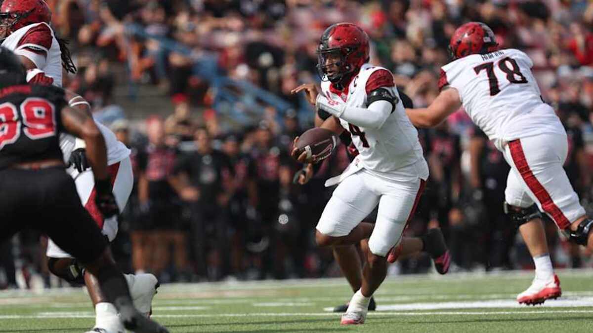  San Diego State Aztecs quarterback Jayden Denegal (4). | Photo courtesy of San Diego State University Athletics 