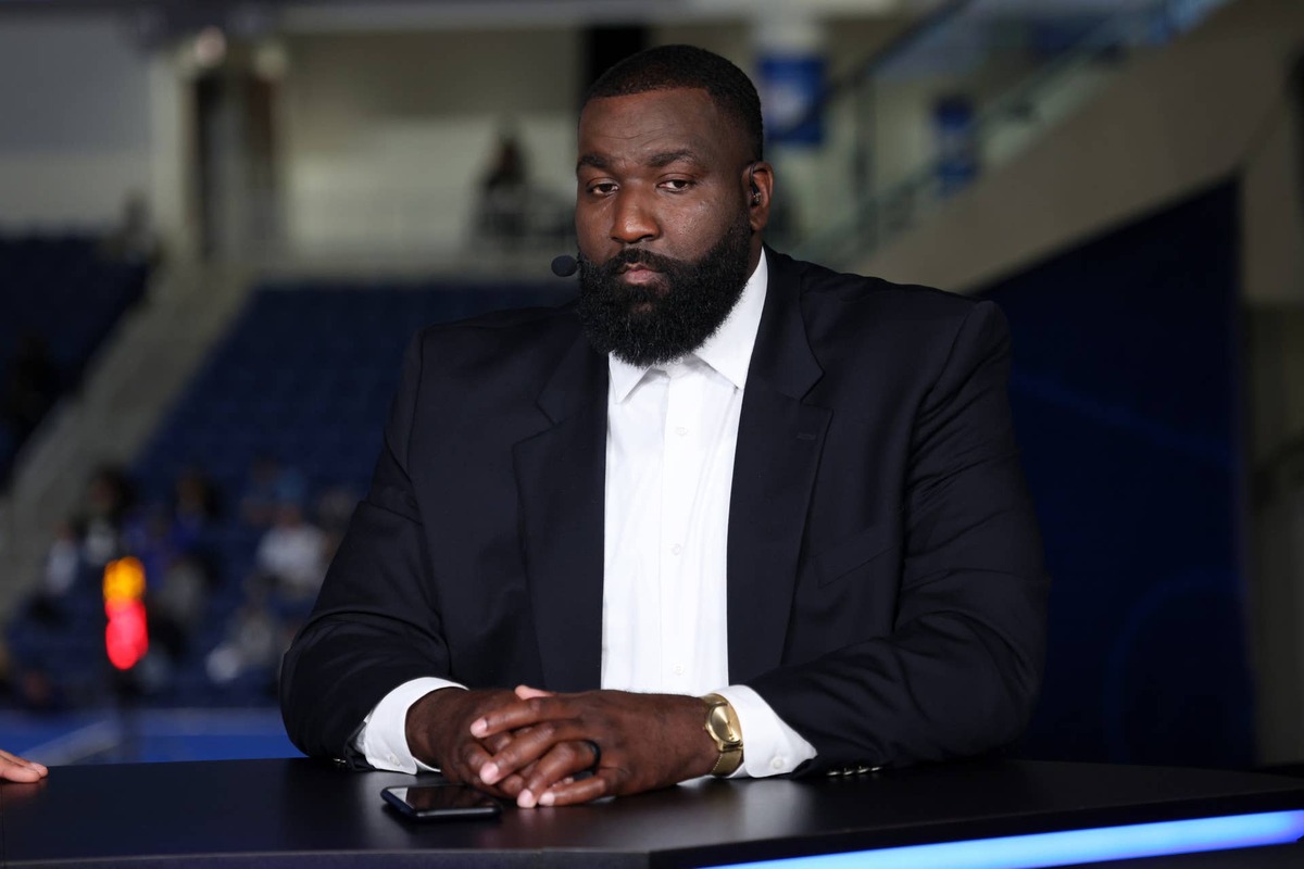  CHICAGO, IL - MAY 18: ESPN Analyst, Kendrick Perkins, reports on the 2022 NBA Draft Combine on May 18, 2022 at Wintrust Arena in Chicago, Illinois. (Photo by Jeff Haynes/NBAE via Getty Images) 