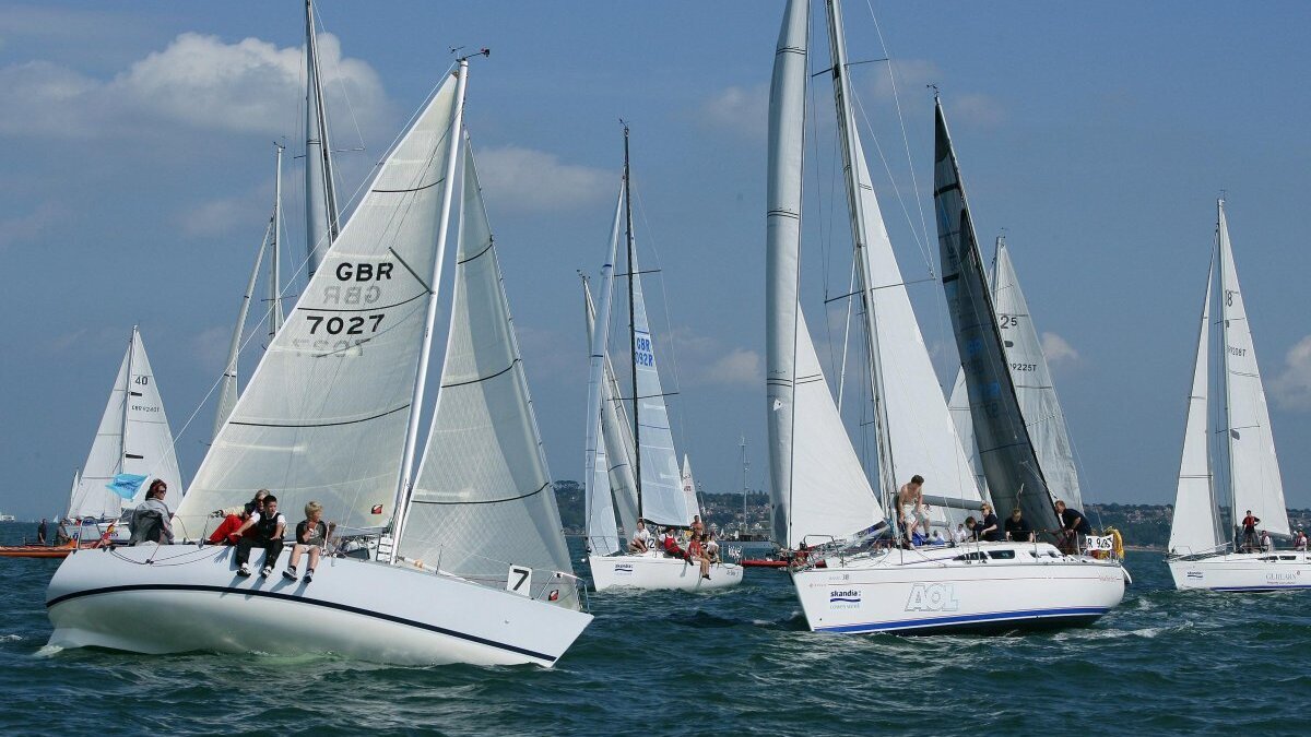 Boats in a sailing event fight for position in 2005 off the Isle of Wight. On Tuesday, a Russian frigate fired warning shots toward a British pleasure yacht sailing in the English Channel off the island. File Photo by Hugo Philpott/UPI