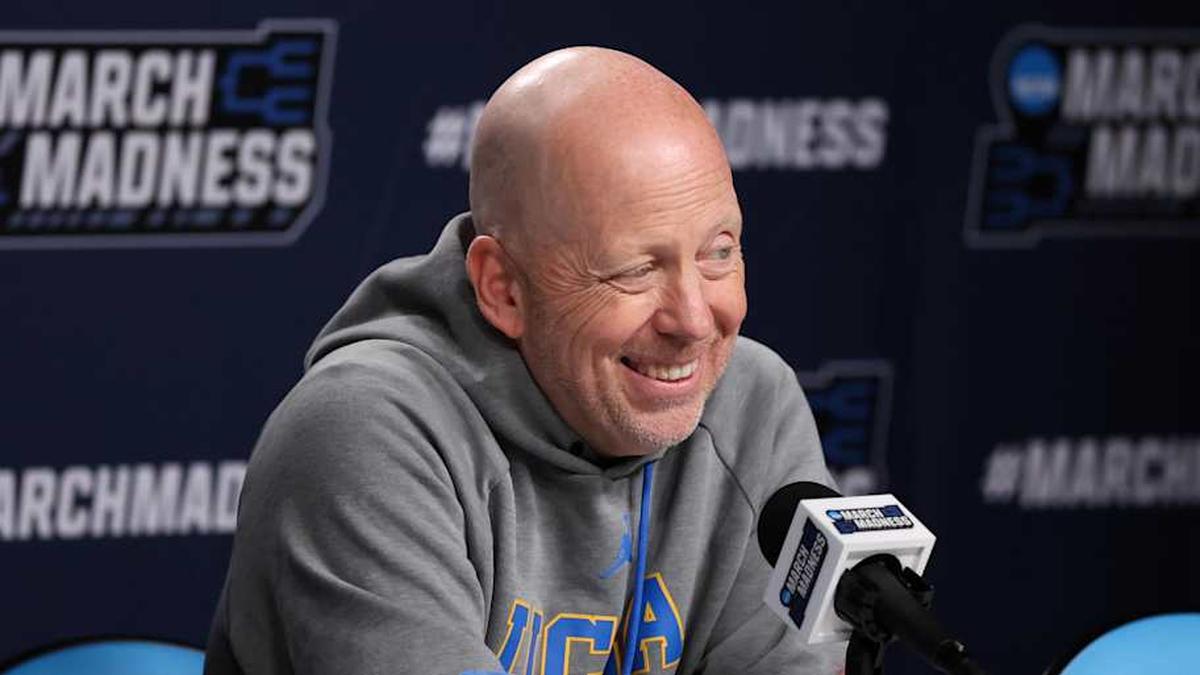  Mar 19, 2026; Philadelphia, PA, USA; UCLA Bruins head coach Mick Cronin speaks with the media before a practice session ahead of the first round of the men's 2026 NCAA Tournament at Xfinity Mobile Arena. Mandatory Credit: Bill Streicher-Imagn Images | Bill Streicher-Imagn Images 