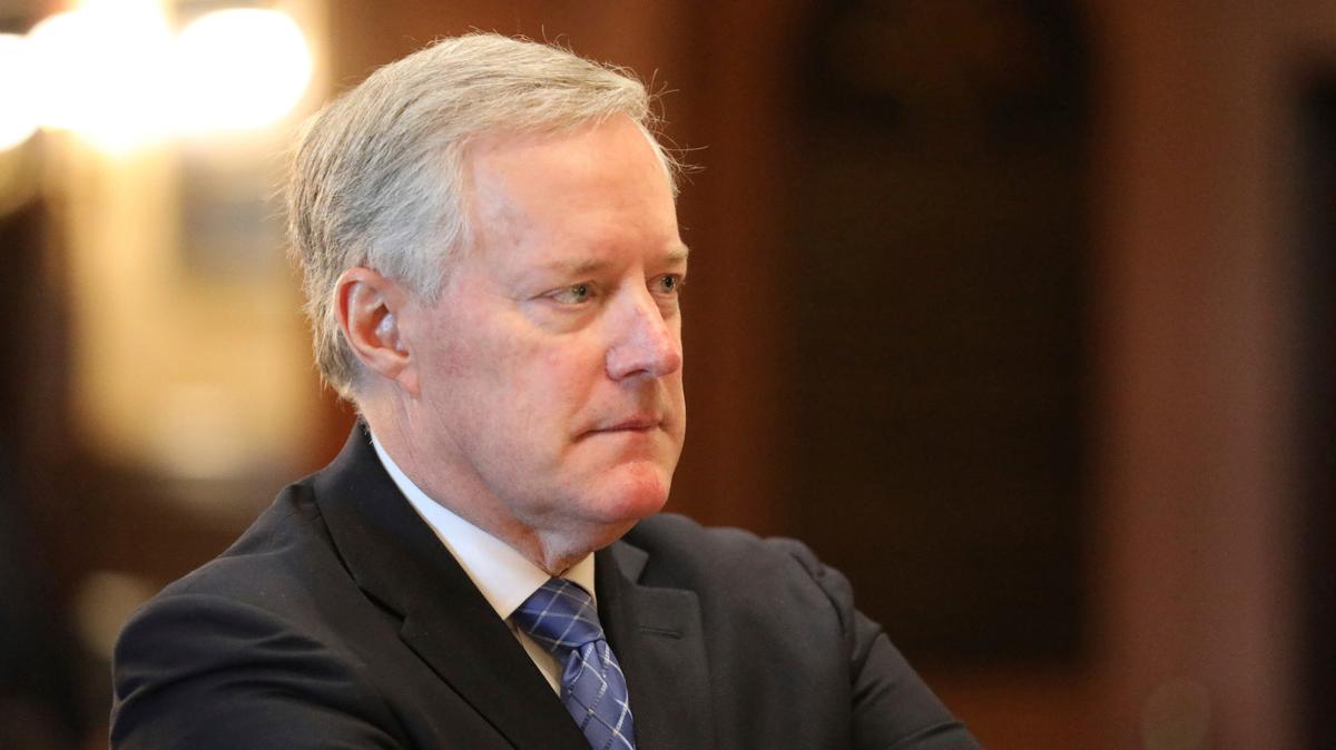 Former White House Chief of Staff Mark Meadows listens during an announcement of the creation of a new South Carolina Freedom Caucus based on a similar national group at a news conference on Wednesday, April 20, 2022 in Columbia, S.C.
