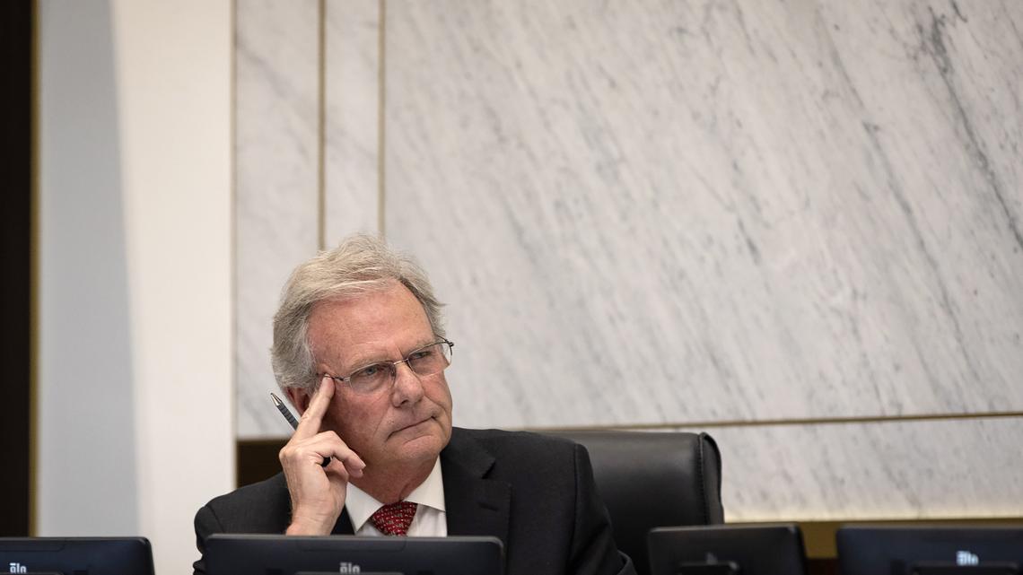 Supervisor Jim Desmond listens to people speak during the San Diego County Board of Supervisors meeting about a new immigration policy on Dec. 10, 2024, in San Diego.   (Ana Ramirez/The San Diego Union-Tribune/TNS)