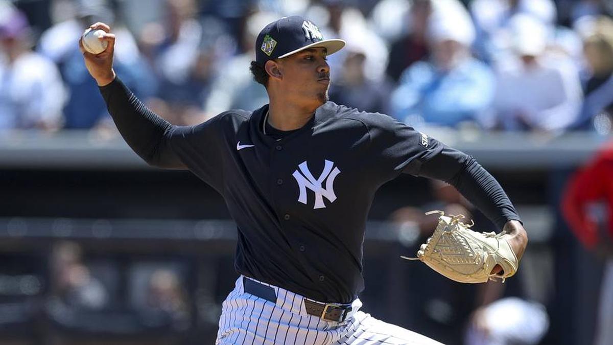  Mar 18, 2026; Tampa, Florida, USA; New York Yankees pitcher Carlos Lagrange (84) throws a pitch against the Boston Red Sox in the fifth inning during spring training at George M. Steinbrenner Field. Mandatory Credit: Nathan Ray Seebeck-Imagn Images | Nathan Ray Seebeck-Imagn Images 