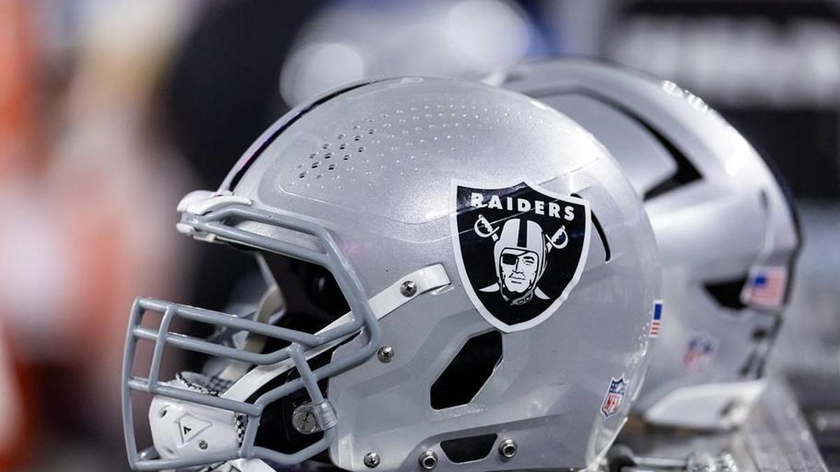  Aug 23, 2025; Glendale, Arizona, USA; Detailed view of a Las Vegas Raiders helmet during a preseason NFL game at State Farm Stadium. Mandatory Credit: Mark J. Rebilas-Imagn Images | Mark J. Rebilas-Imagn Images 