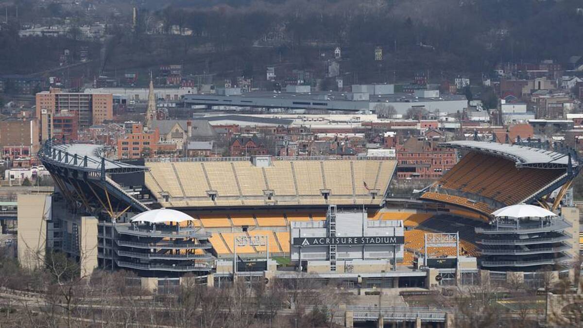  Mar 22, 2026; Pittsburgh, Pennsylvania, USA; View of Acrisure Stadium site of the 2025 NFL Draft before the Pittsburgh Penguins host the Carolina Hurricanes at PPG Paints Arena. Mandatory Credit: Charles LeClaire-Imagn Images | Charles LeClaire-Imagn Images 