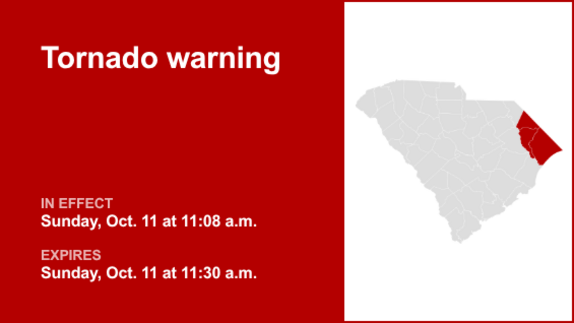 UPDATE: The tornado warning for Myrtle Beach area is forecast to expire at 12:15 p.m. 