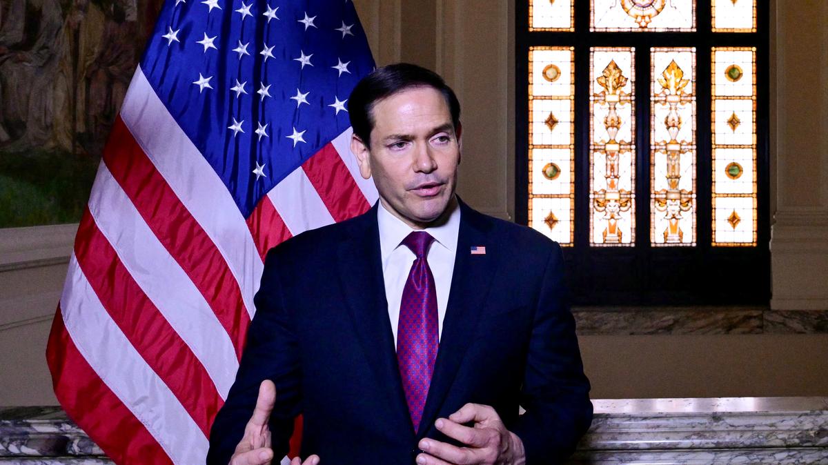 U.S. Secretary of State Marco Rubio speaks to the press at the US Embassy in Rome, Italy on May 8, 2026.     STEFANO RELLANDINI/Pool via REUTERS