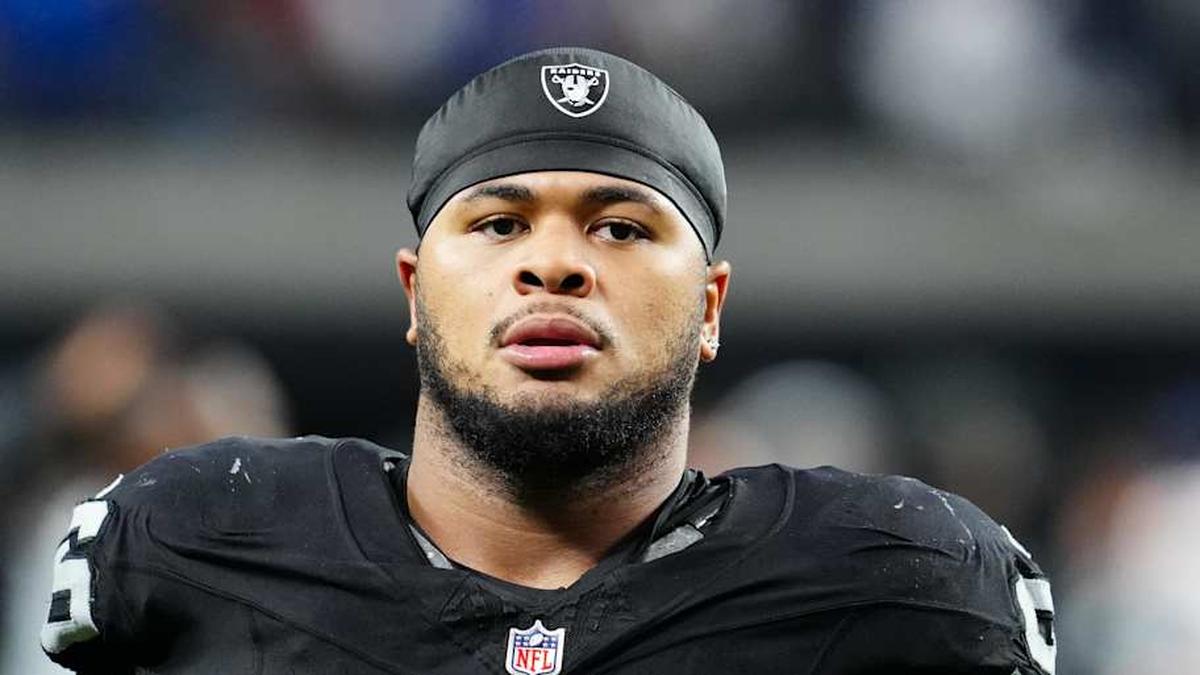  Dec 28, 2025; Paradise, Nevada, USA; Las Vegas Raiders defensive tackle Jonah Laulu (96) exits the field after the game against the New York Giants at Allegiant Stadium. Mandatory Credit: Stephen R. Sylvanie-Imagn Images | Stephen R. Sylvanie-Imagn Images 