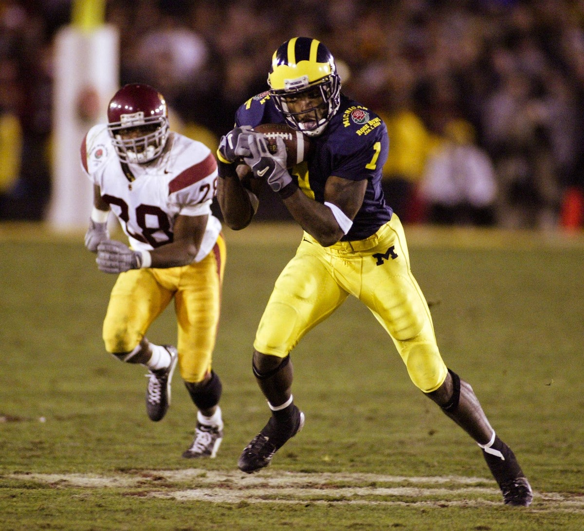  Michigan Wolverines wide receiver Braylon Edwards in action against the Southern California Trojans during the 2004 Rose Bowl at the Rose Bowl. Richard Mackson-USA TODAY Network