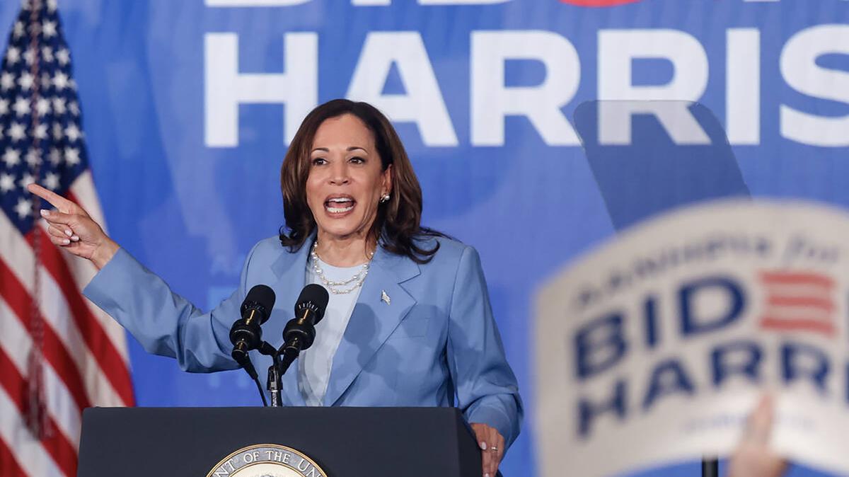 Vice President Kamala Harris addresses supporters at a campaign event at Resorts World Las Vegas, Tuesday, July 9, 2024, in Las Vegas. (Rachel Aston/Las Vegas Review-Journal/TNS)