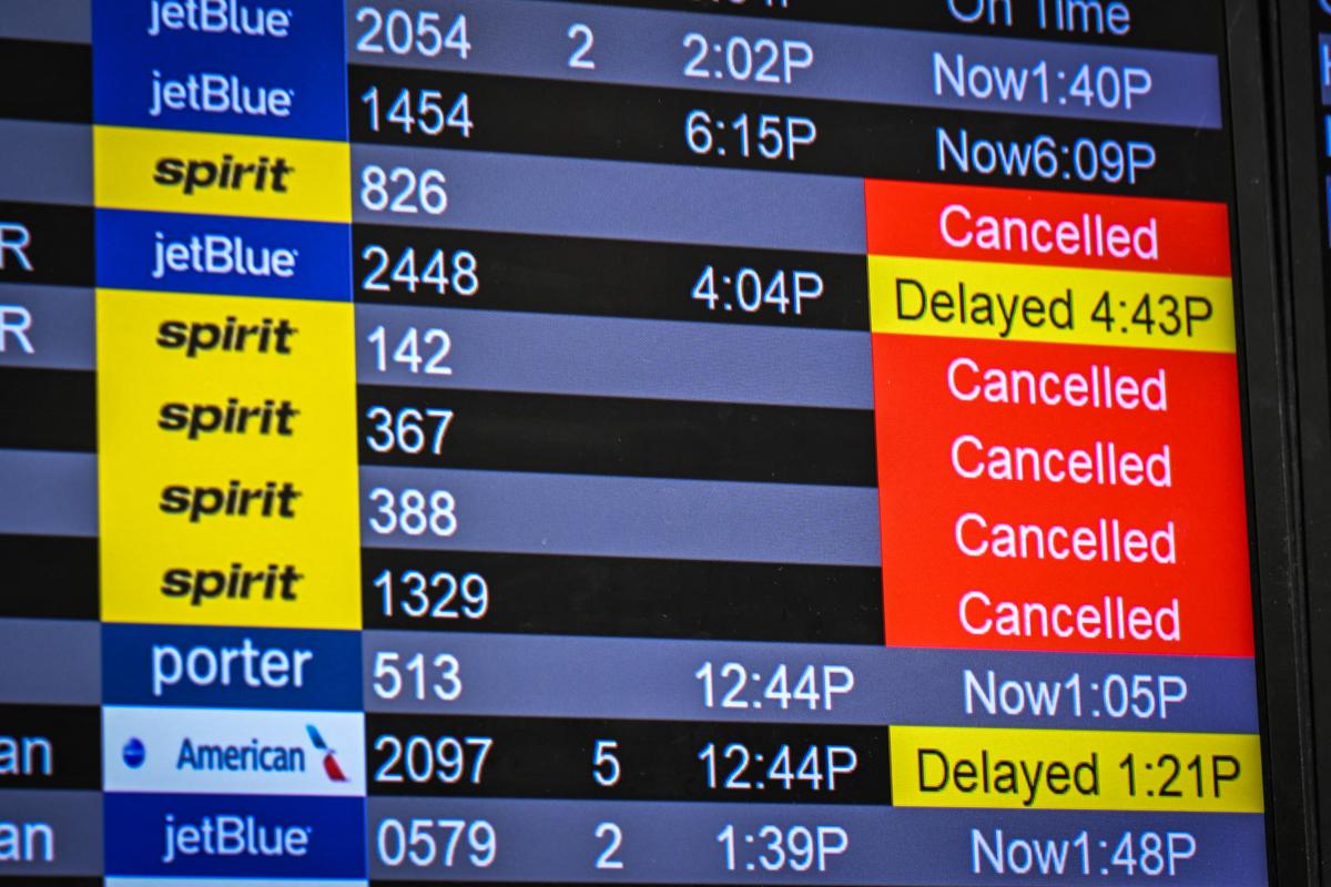  Flights information screens show Spirit Airlines’s cancellations at Fort Lauderdale-Hollywood International Airport in Fort Lauderdale, Florida, on May 2, 2026. (Photo by GIORGIO VIERA / AFP via Getty Images) 