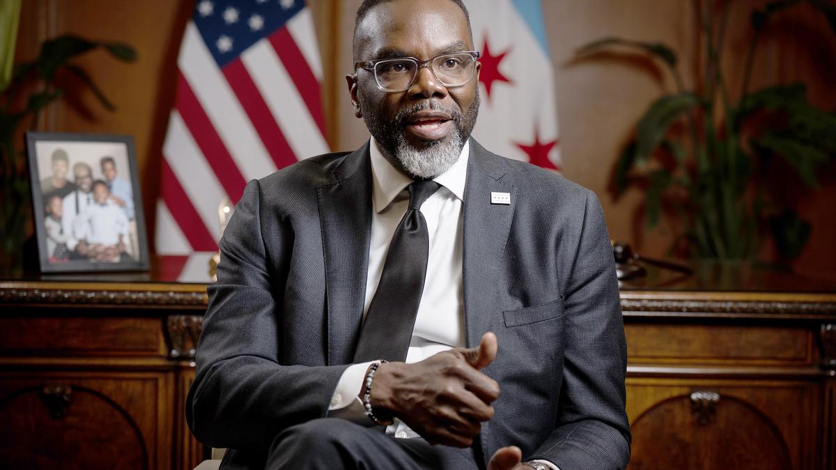 Mayor Brandon Johnson talks in his office at Chicago City Hall on May 14, 2026. (E. Jason Wambsgans/Chicago Tribune/TNS)