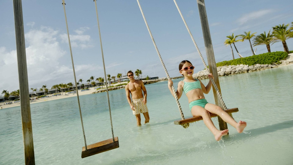  Great Stirrup Cay's new family features complement its popular overwater swings. 