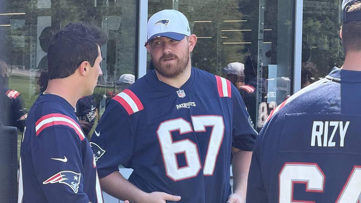  New England Patriots guard Andrew Rupcich at the team's community day earlier this month. | Ethan Hurwitz / Patriots On SI 