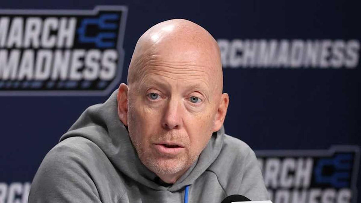  Mar 19, 2026; Philadelphia, PA, USA; UCLA Bruins head coach Mick Cronin speaks with the media before a practice session ahead of the first round of the men's 2026 NCAA Tournament at Xfinity Mobile Arena. Mandatory Credit: Bill Streicher-Imagn Images | Bill Streicher-Imagn Images 