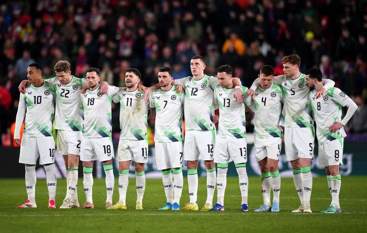  Players of Republic of Ireland look on during the penalty shoot out during the FIFA World Cup 2026 European Qualifiers KO play-offs match between Czechia and Republic of Ireland at Fortuna Arena on March 26, 2026 in Prague, Czech Republic. (Photo by Gabriel Kuchta/Getty Images) Photo by Gabriel Kuchta/Getty Images