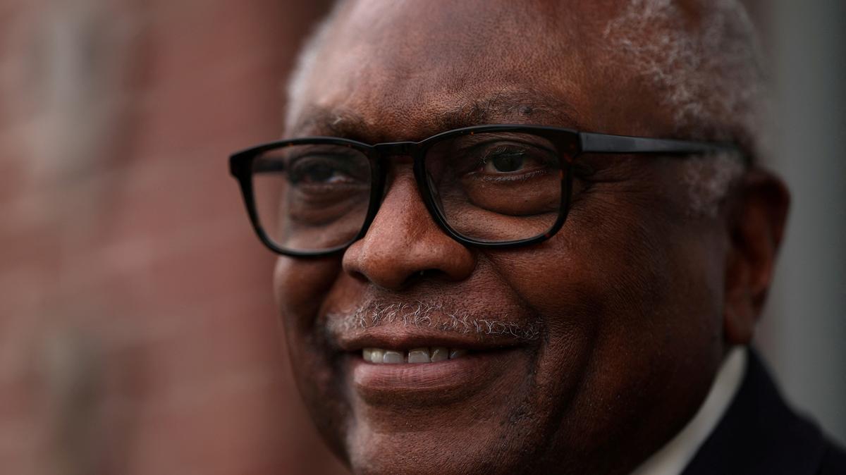 FILE PHOTO: U.S. Representative Jim Clyburn (D-SC) stands for a portrait before the South Carolina Democratic presidential primary in Columbia, South Carolina, U.S., January 26, 2024. REUTERS/Shannon Stapleton/File Photo