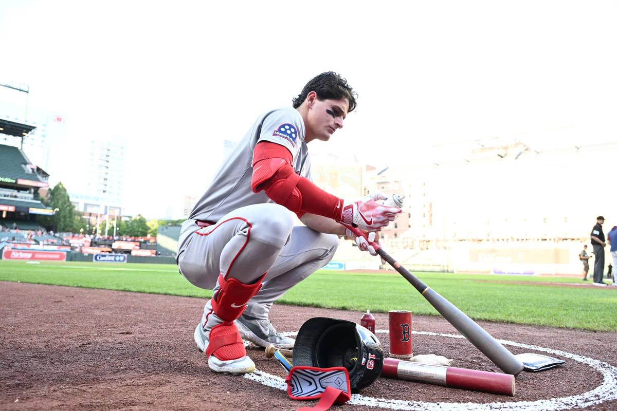  Boston Red Sox outfielder Roman Anthony (19) prepares to bat before the game between the Baltimore Orioles and the Boston Red Sox © James A. Pittman-Imagn Images