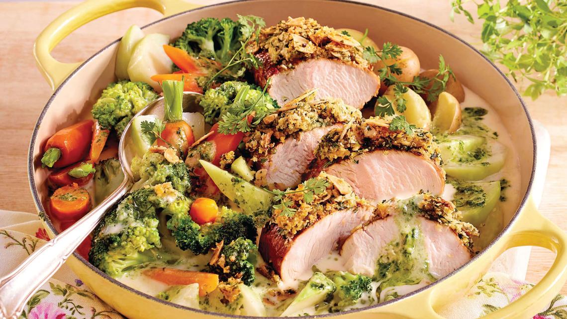Almond-Crusted Turkey (or Chicken) & Alfredo Vegetables Recipe: Every Bite is a Delight