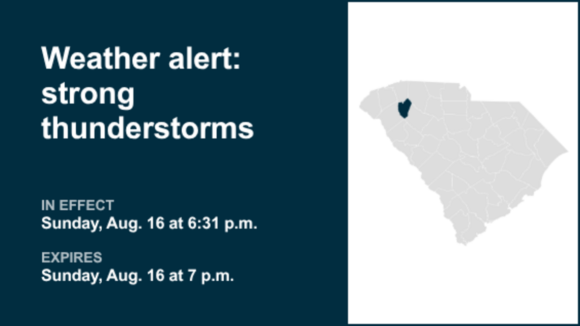 Weather alert in place for Greenville County Sunday evening - gusts up to 40 mph 