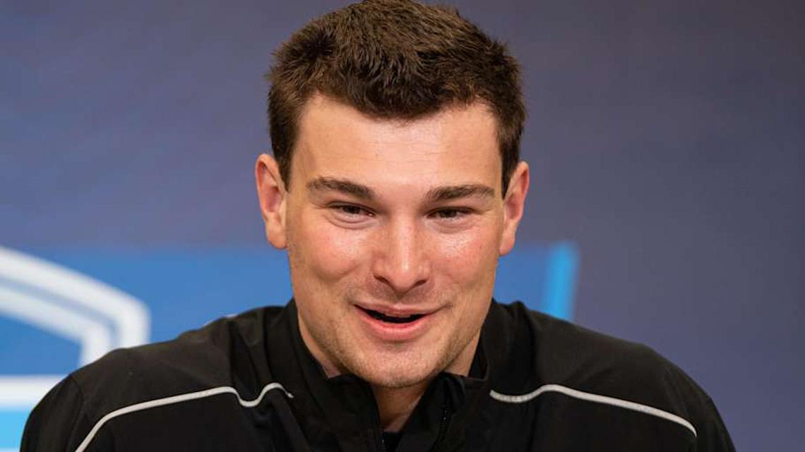  Feb 27, 2026; Indianapolis, IN, USA; Indiana quarterback Fernando Mendoza (QB11) speaks to members of the media during the NFL Combine at the Indiana Convention Center. Mandatory Credit: Jacob Musselman-Imagn Images | Jacob Musselman-Imagn Images 