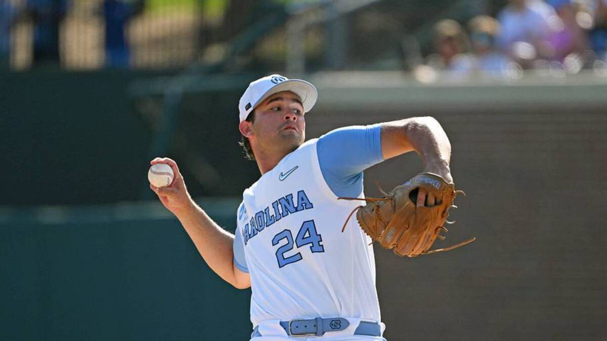  Jun 5, 2026; Chapel Hill, NC, USA; North Carolina Tar Heels pitcher Matthew Matthijs (24) pitches the ball to the USC Trojans during the seventh inning at Boshamer Stadium. Mandatory Credit: Zachary Taft-Imagn Images | Zachary Taft-Imagn Images 