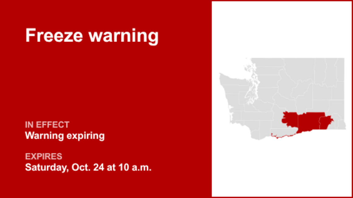 The current freeze warning for Eastern Washington will be expiring at 10 a.m. 