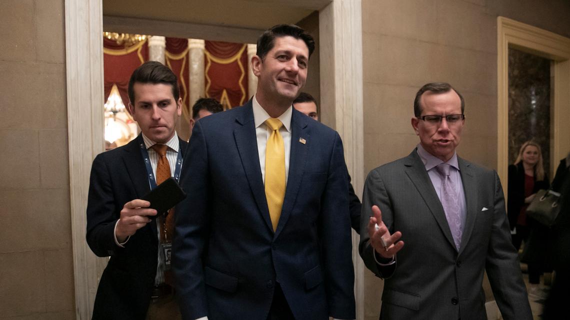 FILE - In this Dec. 20, 2018 file photo House Speaker Paul Ryan leaves the chamber after the Republican-led House approved funding for President Donald Trump’s border wall at the Capitol in Washington. Ryan thinks his divided party, and history, will move on since the chaotic end of Donald Trump’s presidency. (AP Photo/J. Scott Applewhite,File)