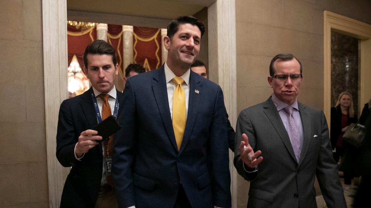 FILE - In this Dec. 20, 2018 file photo House Speaker Paul Ryan leaves the chamber after the Republican-led House approved funding for President Donald Trump’s border wall at the Capitol in Washington. Ryan thinks his divided party, and history, will move on since the chaotic end of Donald Trump’s presidency. (AP Photo/J. Scott Applewhite,File)